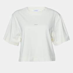 Pre Owned Off-White Cream Cotton Bead Arrow Detail Crop Top S