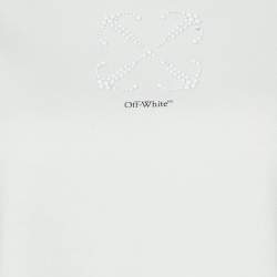 Pre Owned Off-White Cream Cotton Bead Arrow Detail Crop Top S