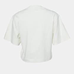 Pre Owned Off-White Cream Cotton Bead Arrow Detail Crop Top S