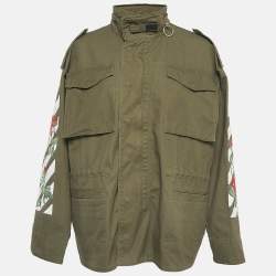 Pre Owned Off-White c/o Virgil Abloh Green Embroidered Cotton Parka Jacket M