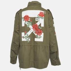 Pre Owned Off-White c/o Virgil Abloh Green Embroidered Cotton Parka Jacket M