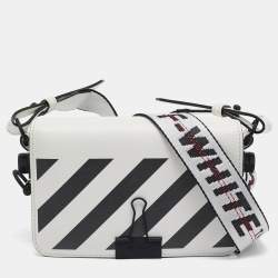 Off-White White/Black Diagonal Print Leather Mini Binder Clip Crossbody Bag