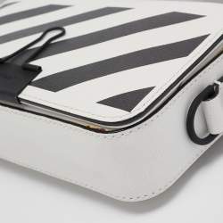 Off-White White/Black Diagonal Print Leather Mini Binder Clip Crossbody Bag