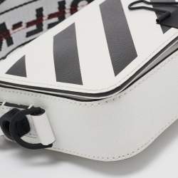 Off-White White/Black Diagonal Print Leather Mini Binder Clip Crossbody Bag