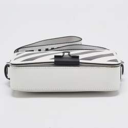 Off-White White/Black Diagonal Print Leather Mini Binder Clip Crossbody Bag