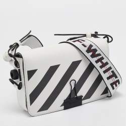 Off-White White/Black Diagonal Print Leather Mini Binder Clip Crossbody Bag