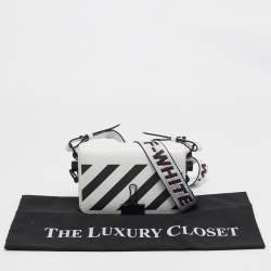 Off-White White/Black Diagonal Print Leather Mini Binder Clip Crossbody Bag