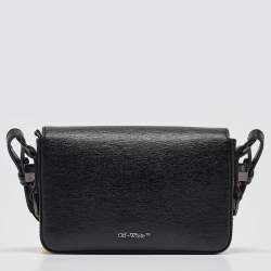 Pre Owned Off-White Black/White Diagonal Print Leather Mini Binder Clip Crossbody Bag