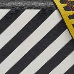 Pre Owned Off-White Black/White Diagonal Print Leather Mini Binder Clip Crossbody Bag