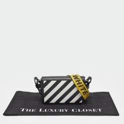 Pre Owned Off-White Black/White Diagonal Print Leather Mini Binder Clip Crossbody Bag