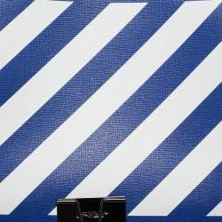 Off-White Blue/White Diagonal Print Leather Binder Clip Crossbody Bag