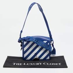 Off-White Blue/White Diagonal Print Leather Binder Clip Crossbody Bag
