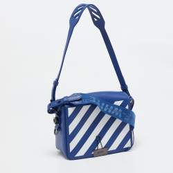 Off-White Blue/White Diagonal Print Leather Binder Clip Crossbody Bag