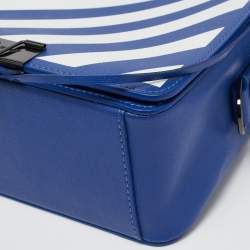 Off-White Blue/White Diagonal Print Leather Binder Clip Crossbody Bag