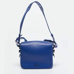 Off-White Blue/White Diagonal Print Leather Binder Clip Crossbody Bag