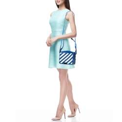 Off-White Blue/White Diagonal Print Leather Binder Clip Crossbody Bag