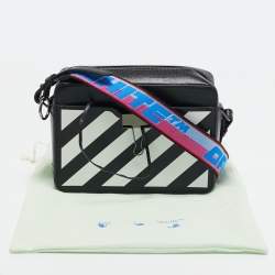 Off-White Blue/White Diagonal Print Leather Binder Clip Camera Bag