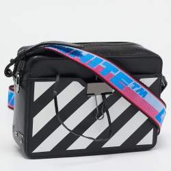Off-White Blue/White Diagonal Print Leather Binder Clip Camera Bag