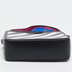 Off-White Blue/White Diagonal Print Leather Binder Clip Camera Bag