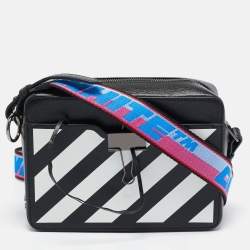 Off-White Blue/White Diagonal Print Leather Binder Clip Camera Bag