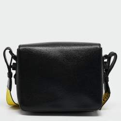 Pre Owned Off-White Black/Grey Diagonal Print Leather Binder Clip Crossbody Bag