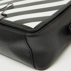 Pre Owned Off-White Black/White Diagonal Print Leather Binder Clip Crossbody Bag