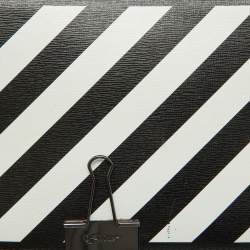 Pre Owned Off-White Black/White Diagonal Print Leather Binder Clip Crossbody Bag