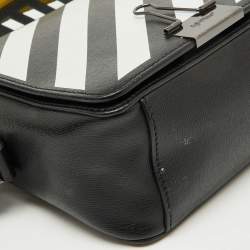 Pre Owned Off-White Black/White Diagonal Print Leather Binder Clip Crossbody Bag