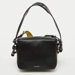 Pre Owned Off-White Black/White Diagonal Print Leather Binder Clip Crossbody Bag