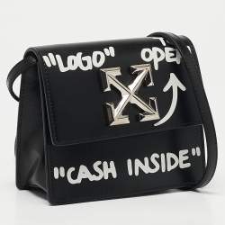 Off-White Black Leather Jitney Cash Inside Crossbody Bag
