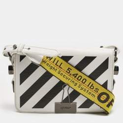 Off-White White/Black Diagonal Print Leather Mini Binder Clip Crossbody Bag