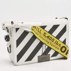 Off-White White/Black Diagonal Print Leather Mini Binder Clip Crossbody Bag