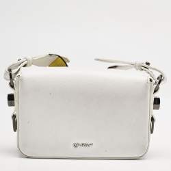 Off-White White/Black Diagonal Print Leather Mini Binder Clip Crossbody Bag