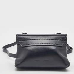 Pre Owned Off-White Black Leather Binder Clip Flap Shoulder Bag