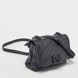 Pre Owned Off-White Black Leather Binder Clip Flap Shoulder Bag