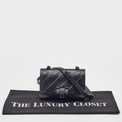 Pre Owned Off-White Black Leather Binder Clip Flap Shoulder Bag