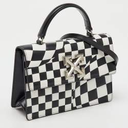 Off-White Black/White Check Printed Leather Jitney Top Handle Bag