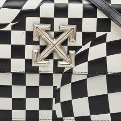 Off-White Black/White Check Printed Leather Jitney Top Handle Bag