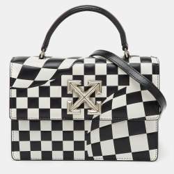 Off-White Black/White Check Printed Leather Jitney Top Handle Bag