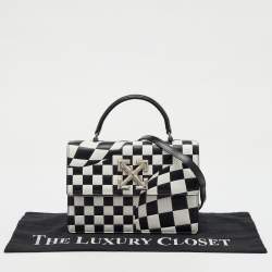 Off-White Black/White Check Printed Leather Jitney Top Handle Bag