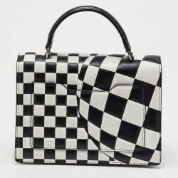 Off-White Black/White Check Printed Leather Jitney Top Handle Bag