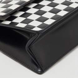 Off-White Black/White Check Printed Leather Jitney Top Handle Bag