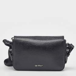 Pre Owned Off-White Black Leather Binder Clip Flap Shoulder Bag