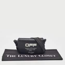 Pre Owned Off-White Black Leather Binder Clip Flap Shoulder Bag