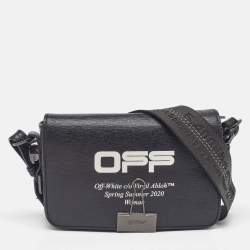 Off-White Black Leather Binder Clip Flap Shoulder Bag