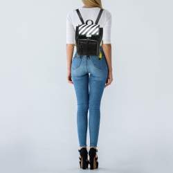 Pre Owned Off-White Black/White Leather Diag Drawstring Backpack