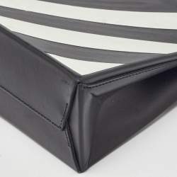Pre Owned Off-White Black/White Leather Diagonal Striped Box Tote