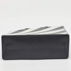 Pre Owned Off-White Black/White Leather Diagonal Striped Box Tote