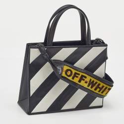 Pre Owned Off-White Black/White Leather Diagonal Striped Box Tote