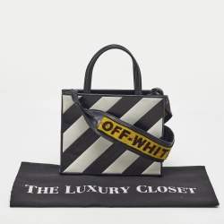Pre Owned Off-White Black/White Leather Diagonal Striped Box Tote